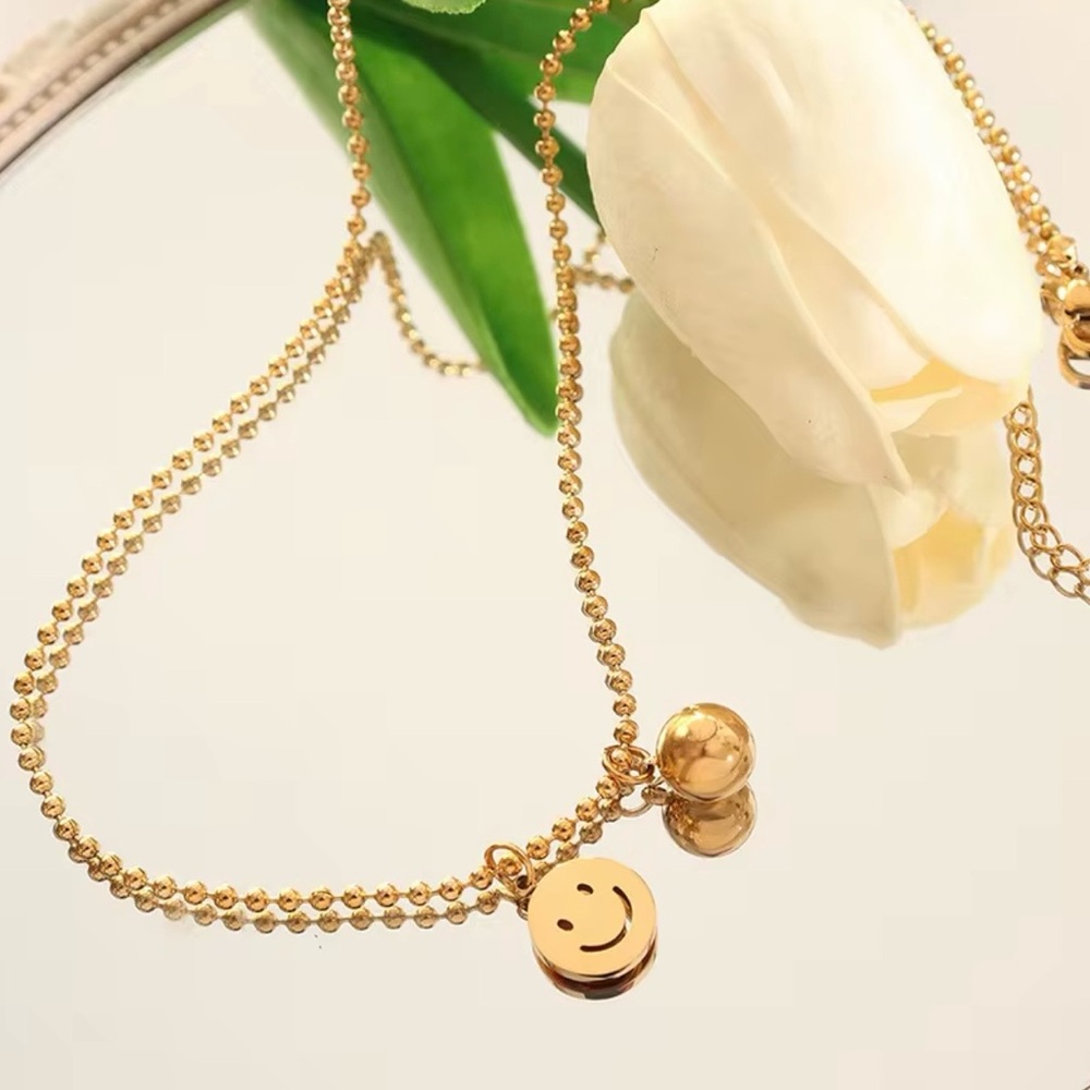 Gold Smile Charm Necklace 
Stainless Steel